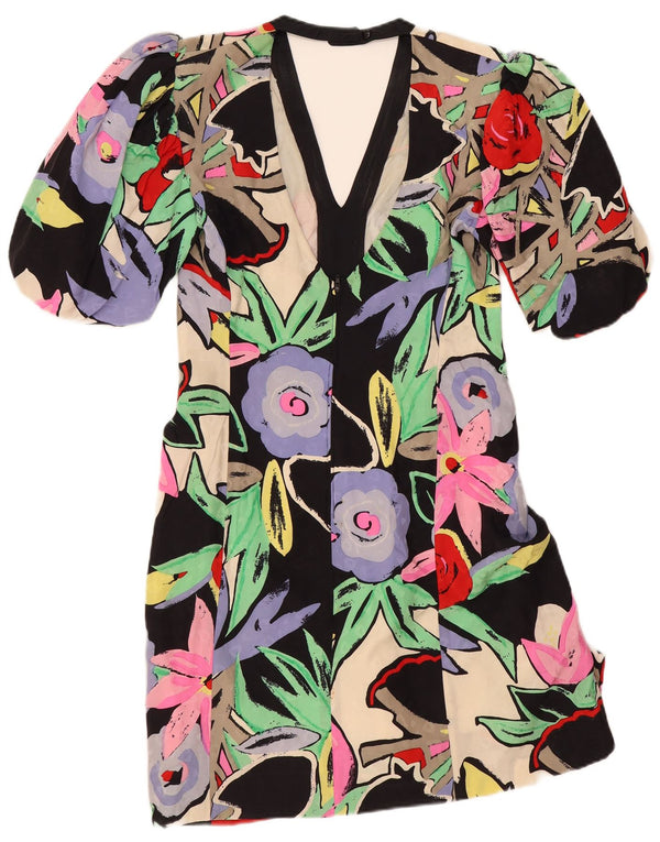 Frank Usher Womens Shift Dress UK 14 Medium Black Floral Acetate