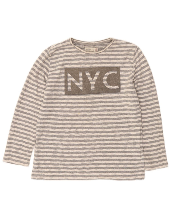 Zara Boys Top Gráfico Manga Larga 9-10 Años Algodón Rayas Gris