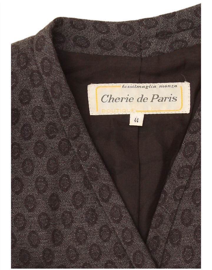 Vintage mujer 3/4 manga Blazer chaqueta IT 44 gris medio geométrico