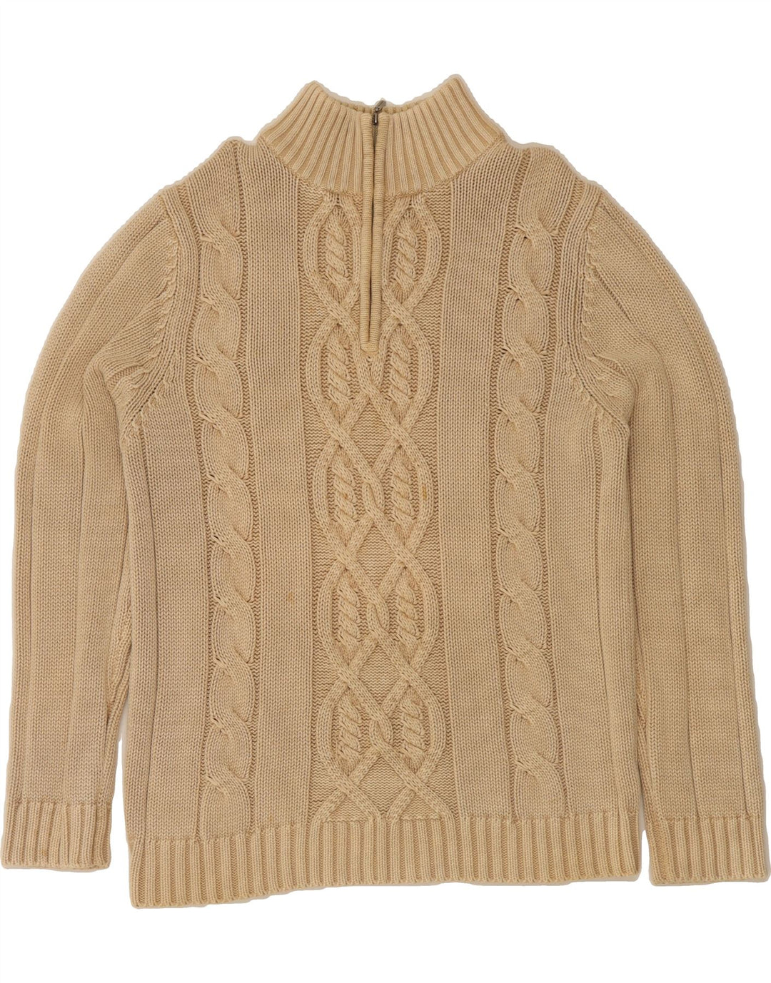 VINTAGE Mens Zip Neck Jumper Sweater Medium Beige Cotton Vintage Vintage and Second-Hand Vintage from Messina Hembry 