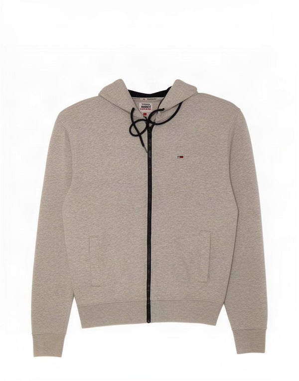 Tommy Hilfiger Suéter con capucha y cremallera gráfica para hombre de algodón moteado en gris medio