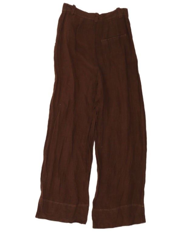 Zara Mujer Pantalones Chinos De Pierna Ancha Y Talle Alto XS W24 L30 Lino Marrón