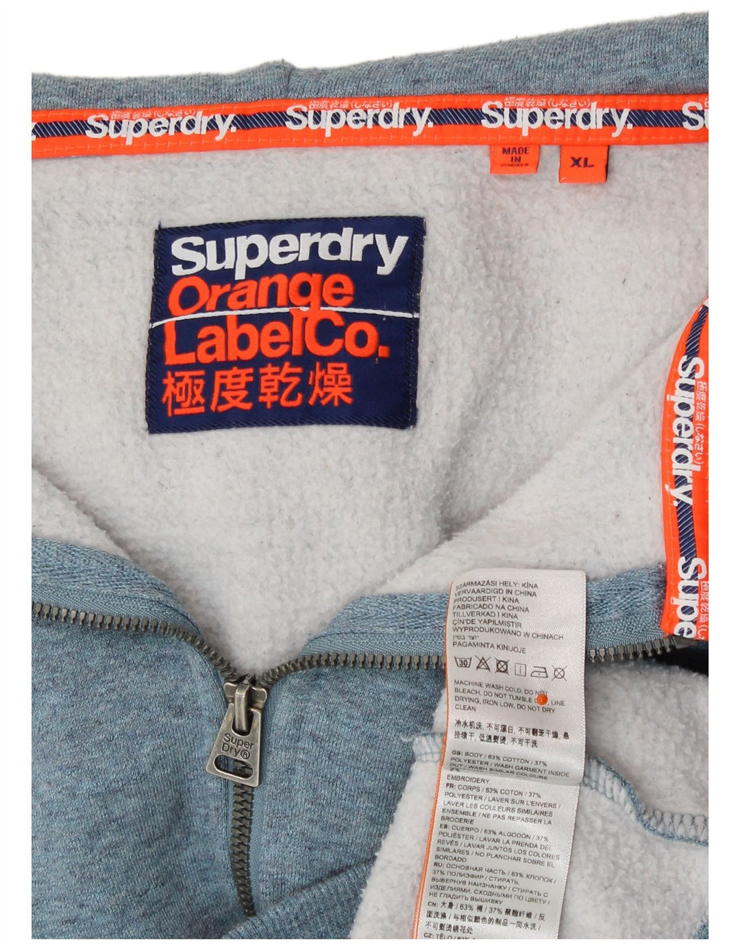 SUPERDRY Sudadera con capucha y cremallera para hombre XL Algodón azul