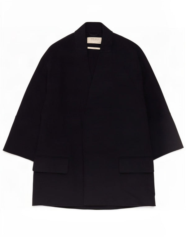 Zara Mujer Abrigo Abierto Extragrande UK 10 Small Lana Azul Marino