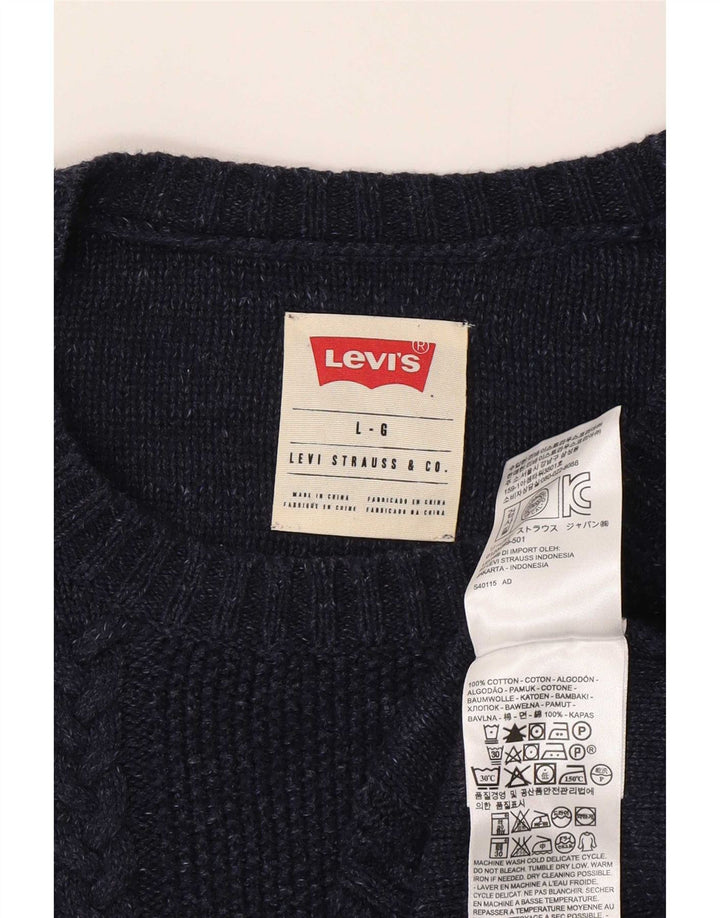 Levi's Jersey con cuello redondo para hombre, talla grande, algodón azul marino
