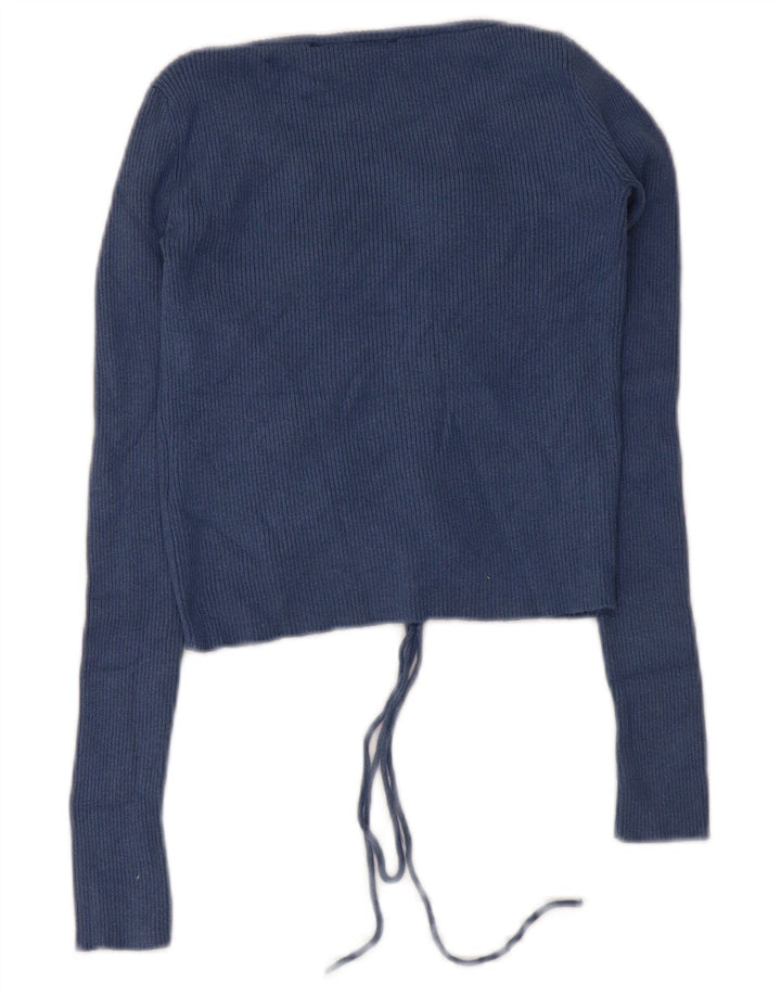 Guess Mujer Crop Top Manga Larga UK 4 XS Azul Marino Poliamida