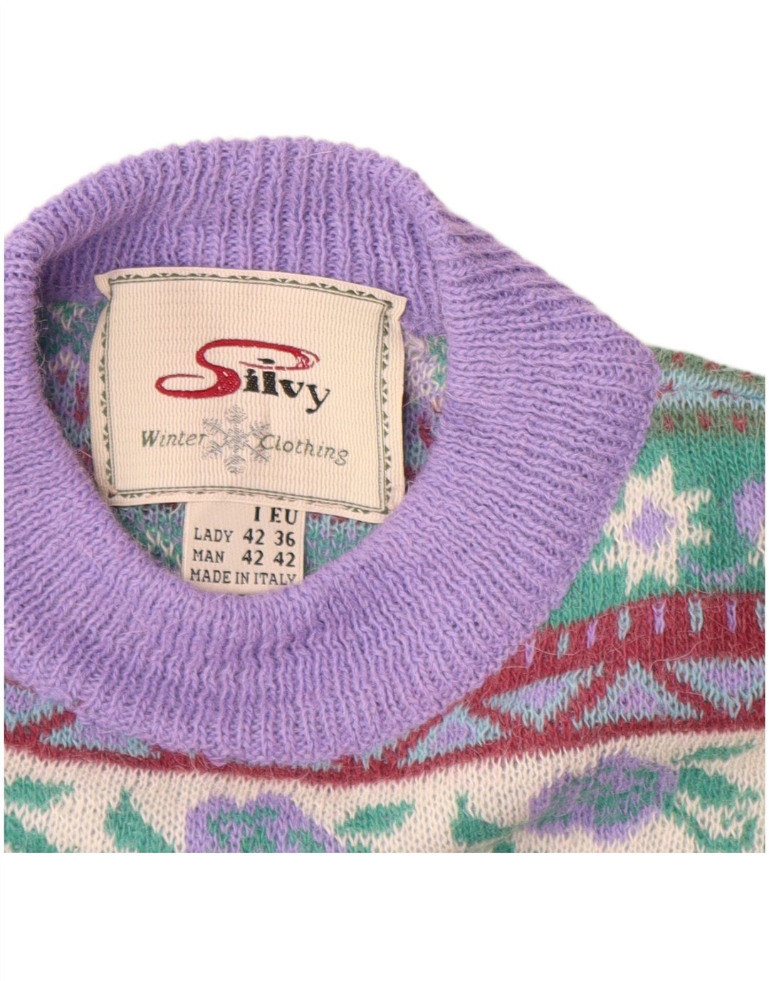 SILVY Jersey de cuello redondo para mujer IT 42 Medium Purple Fair Isle