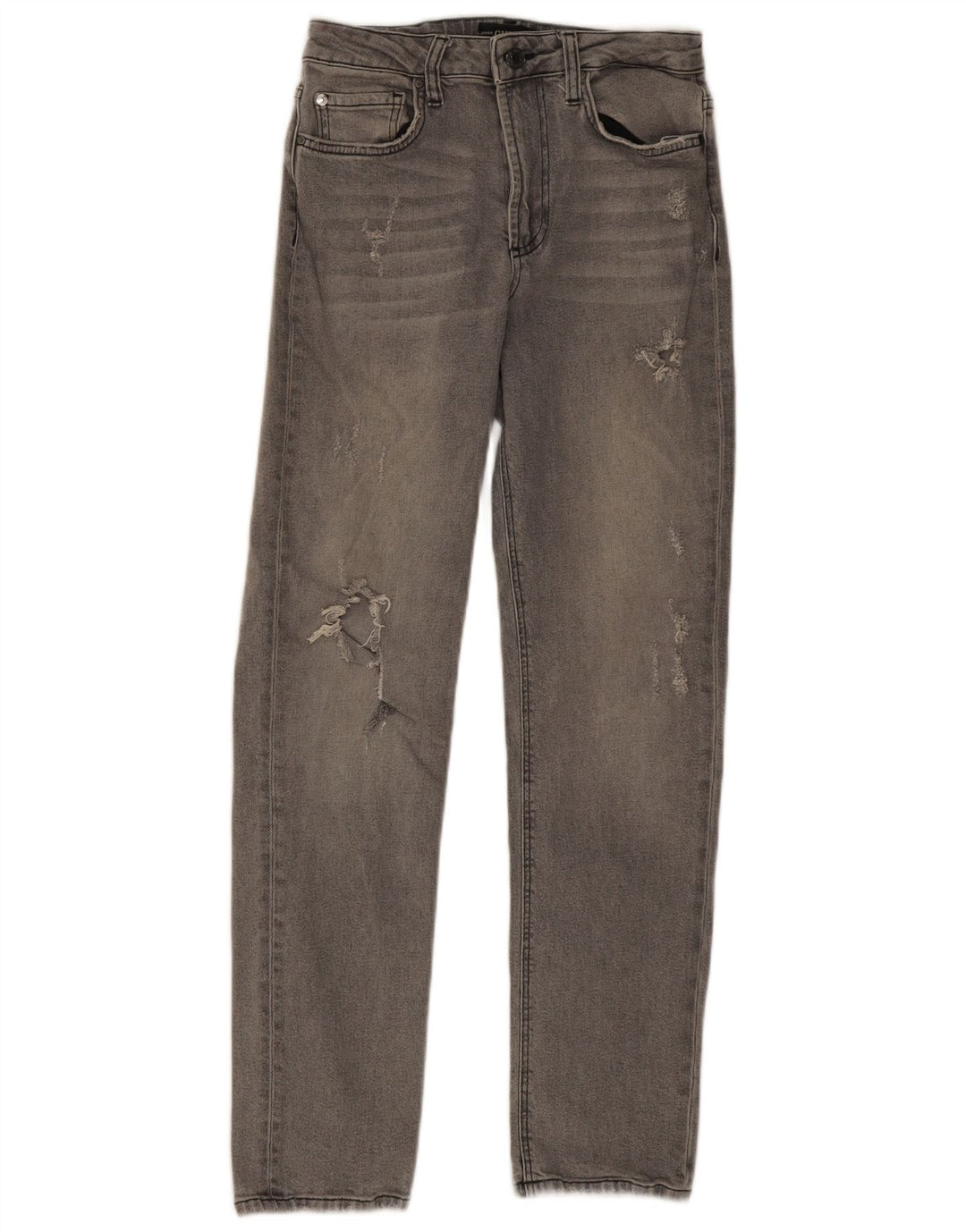 Guess Jeans Ajustados Rectos Desgastados Para Mujer W27 L28 Poliéster Gris