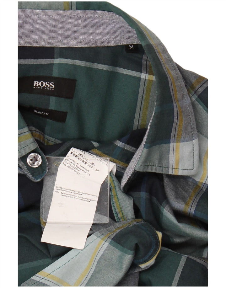 Camisas HUGO BOSS Hombre | Camisa slim fit de algodón a cuadros verde medio