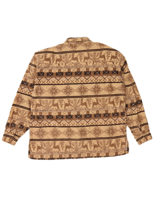 VINTAGE Womens Oversized Corduroy Shirt UK 18 XL Beige Geometric Aztec