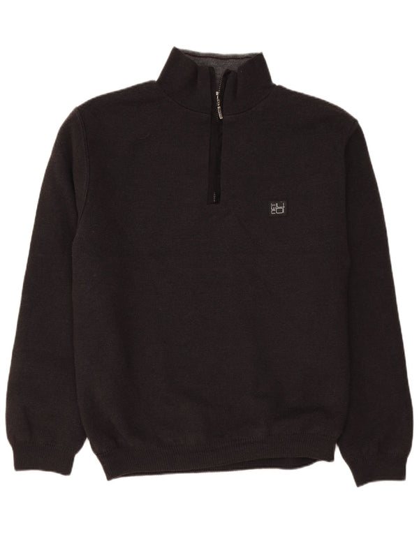 Vintage hombres zip cuello jumper suéter grande lana negra