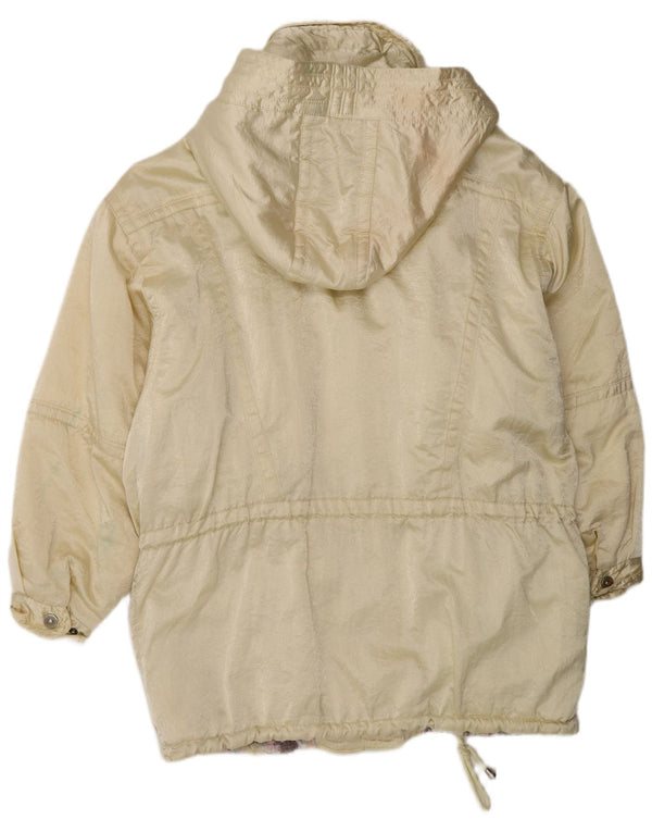 Vintage mujer con capucha abrigo cortavientos de gran tamaño Reino Unido 14 Nylon amarillo medio