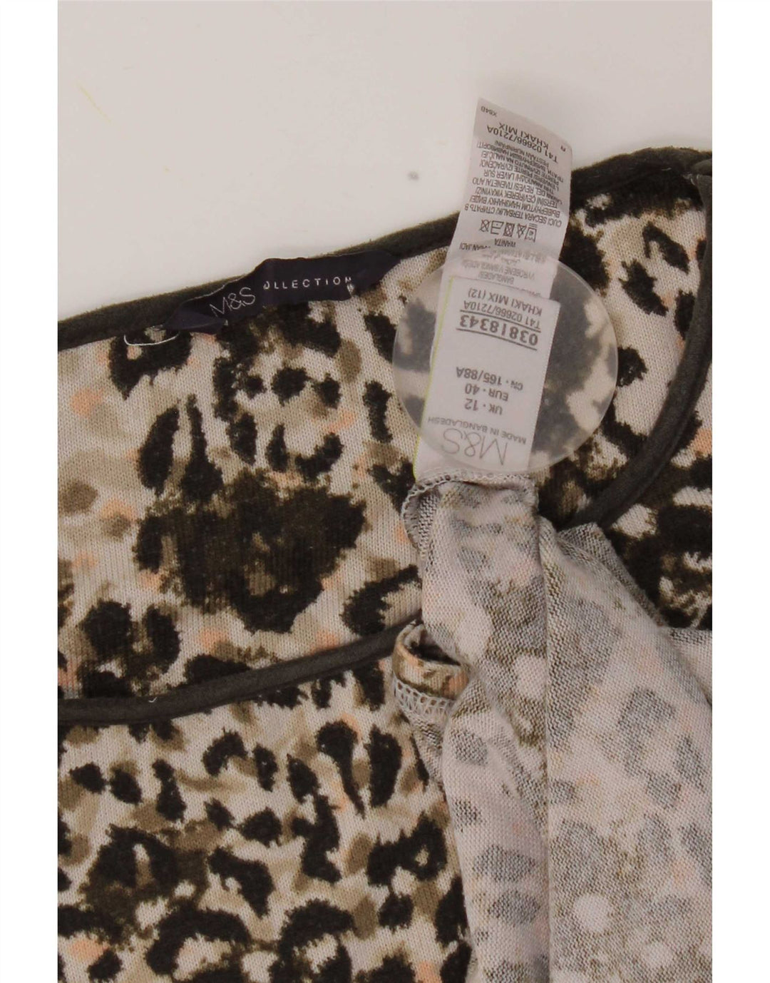 Marks & Spencer Top tipo túnica para mujer UK 12 Medium Caqui Estampado animal
