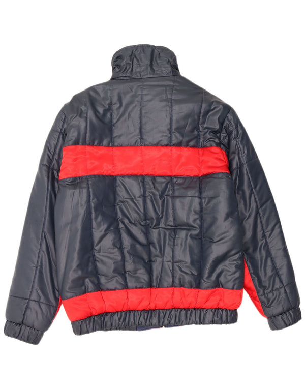 Vintage hombres con capucha chaqueta acolchada EU 56 3XL azul marino colorblock nylon