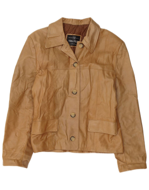 Vintage mujer 5 botones cuero Blazer chaqueta IT 46 marrón grande