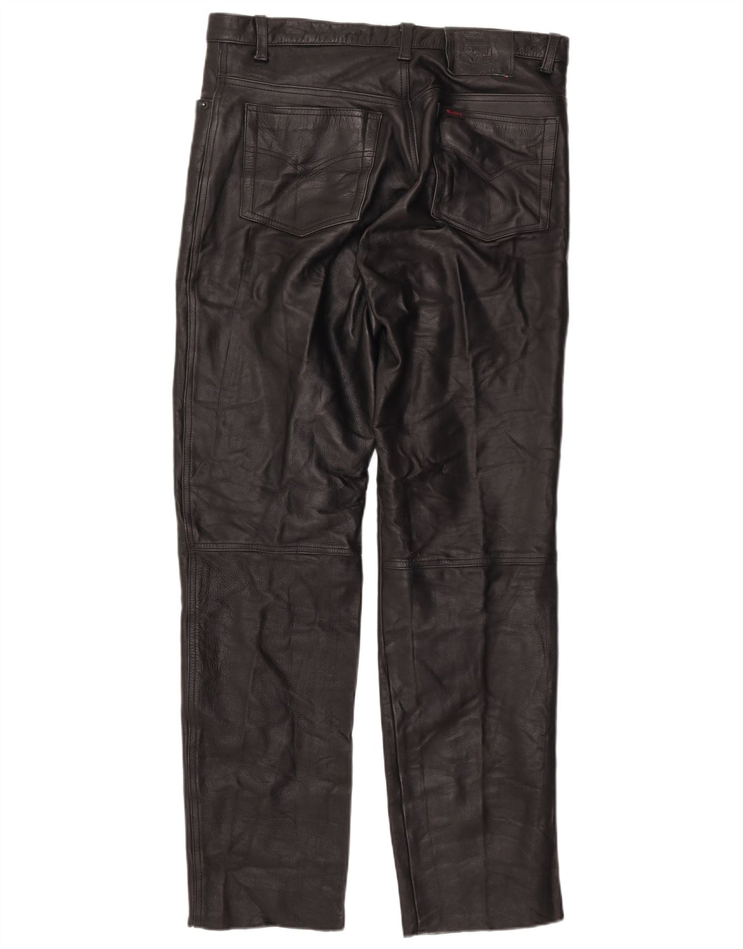 MODEKA Pantalones rectos de cuero para hombre W37 L33 Cuero negro