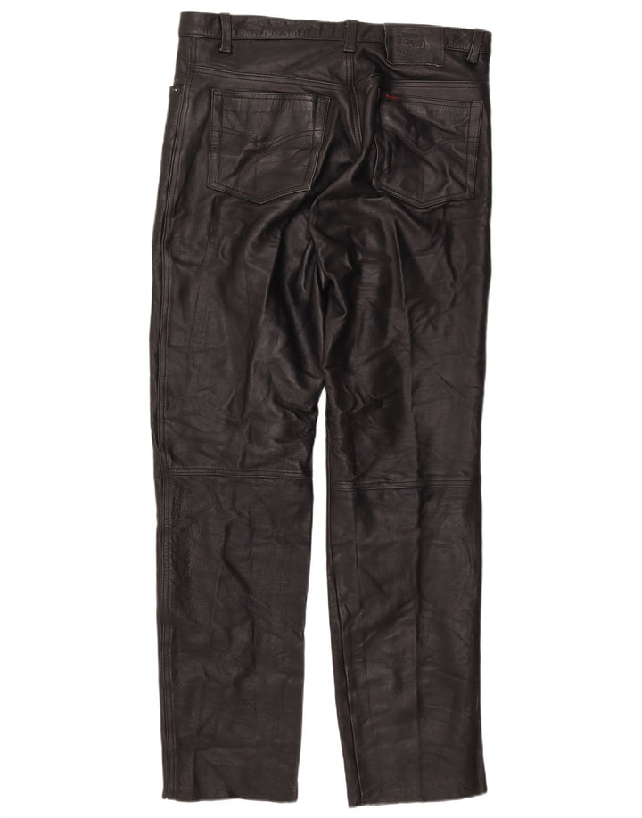 MODEKA Pantalones rectos de cuero para hombre W37 L33 Cuero negro