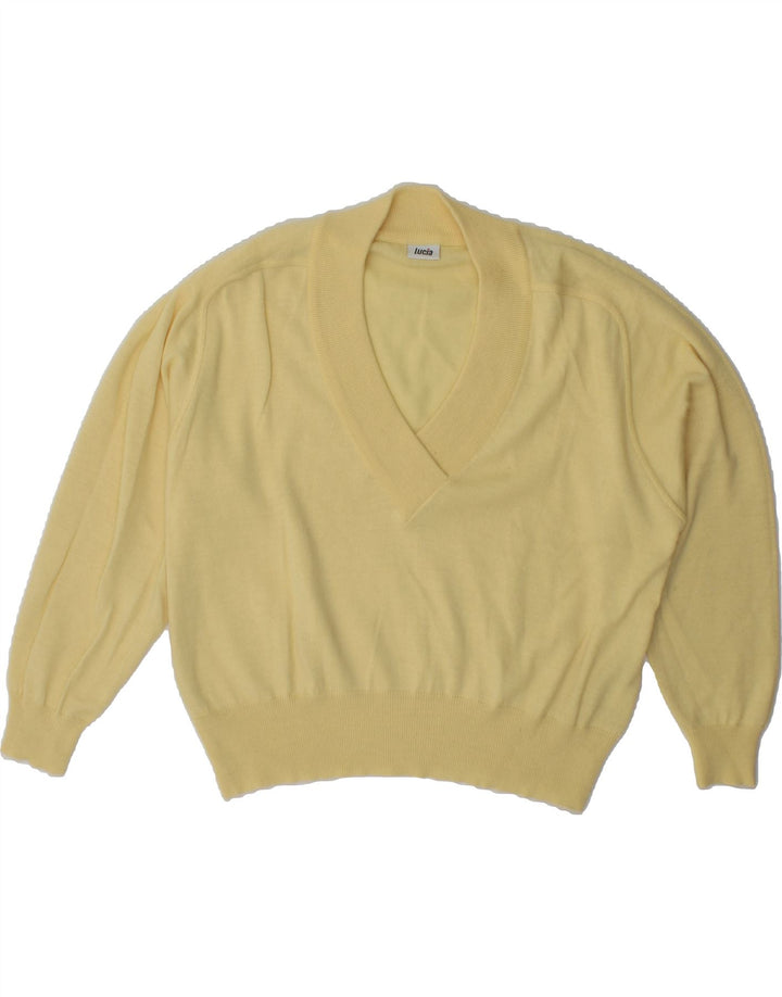 LUCIA Womens V-Neck Jumper Sweater UK 20 2XL Yellow Polyester Vintage Lucia and Second-Hand Lucia from Messina Hembry 
