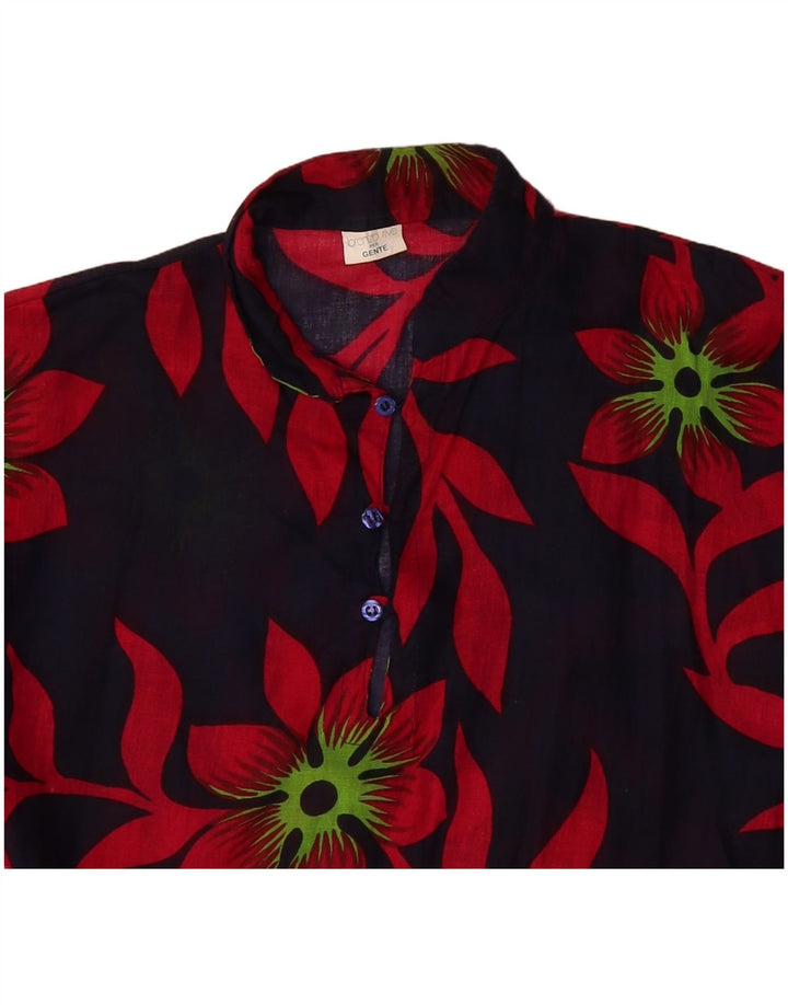 VINTAGE Mens Short Sleeve Pullover Shirt Small Navy Blue Floral Cotton