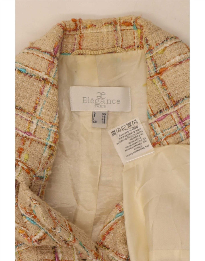 Elegance Chaqueta Blazer de 6 Botones para Mujer UK 18 XL Algodón a Cuadros Beige