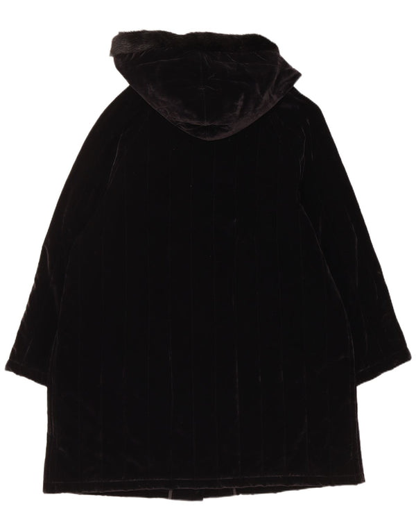 Club Voltaire Abrigo acolchado de terciopelo con capucha para mujer UK 40 XL Algodón negro