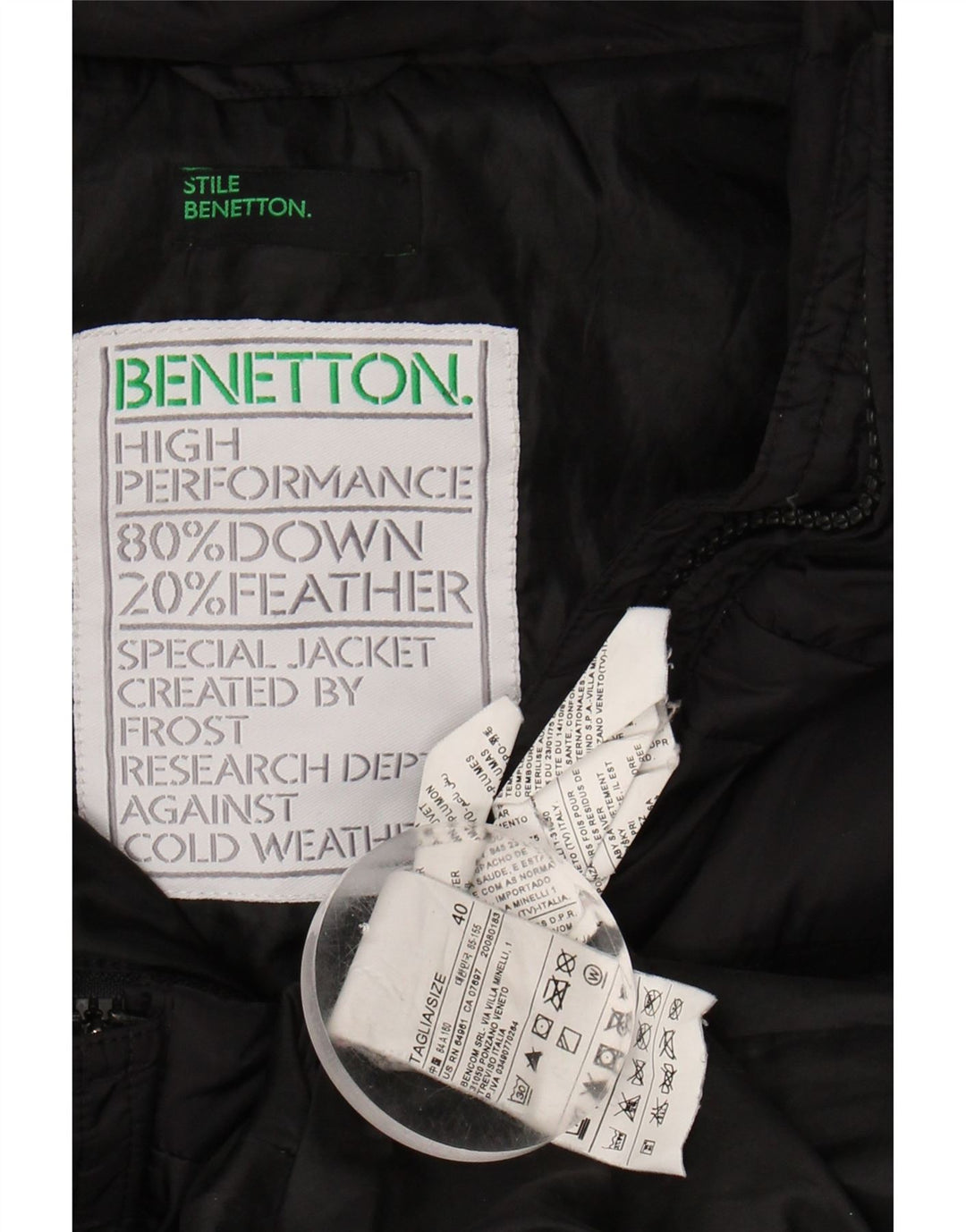 BENETTON Womens Hooded Padded Jacket IT 40 Small Black Polyamide
