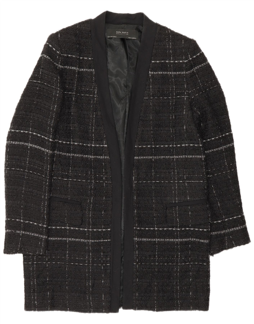 Zara Mujer Abrigo Abierto UK 44 Medium Black Check