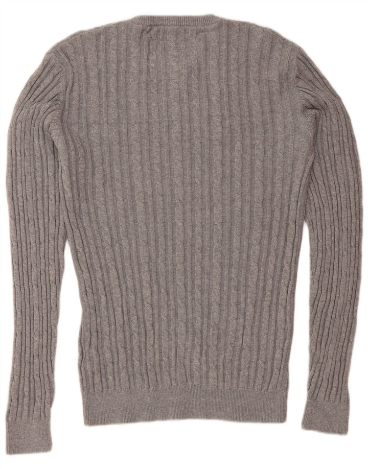 JACK WILLS Jersey de cuello redondo para hombre pequeño de algodón gris