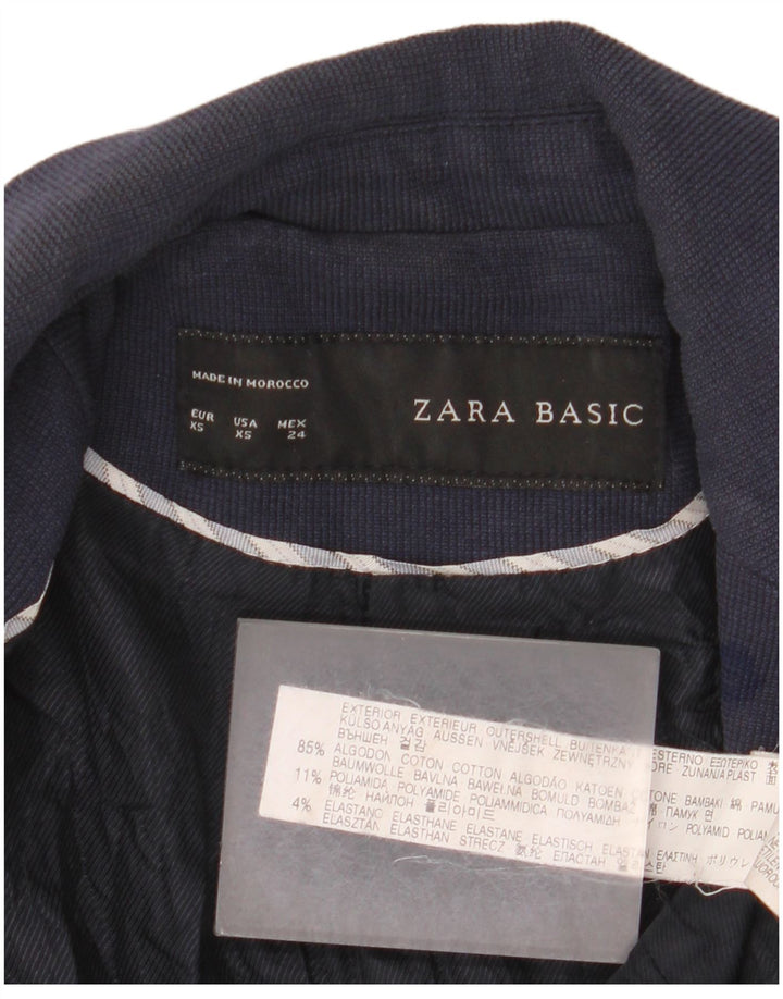 Zara Chaqueta Blazer De 1 Botón para Mujer UK 6 XS Algodón Azul Marino