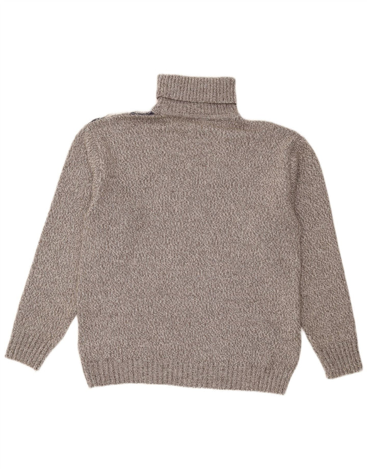 Vintage hombres rollo cuello jersey suéter grande gris rayas lana