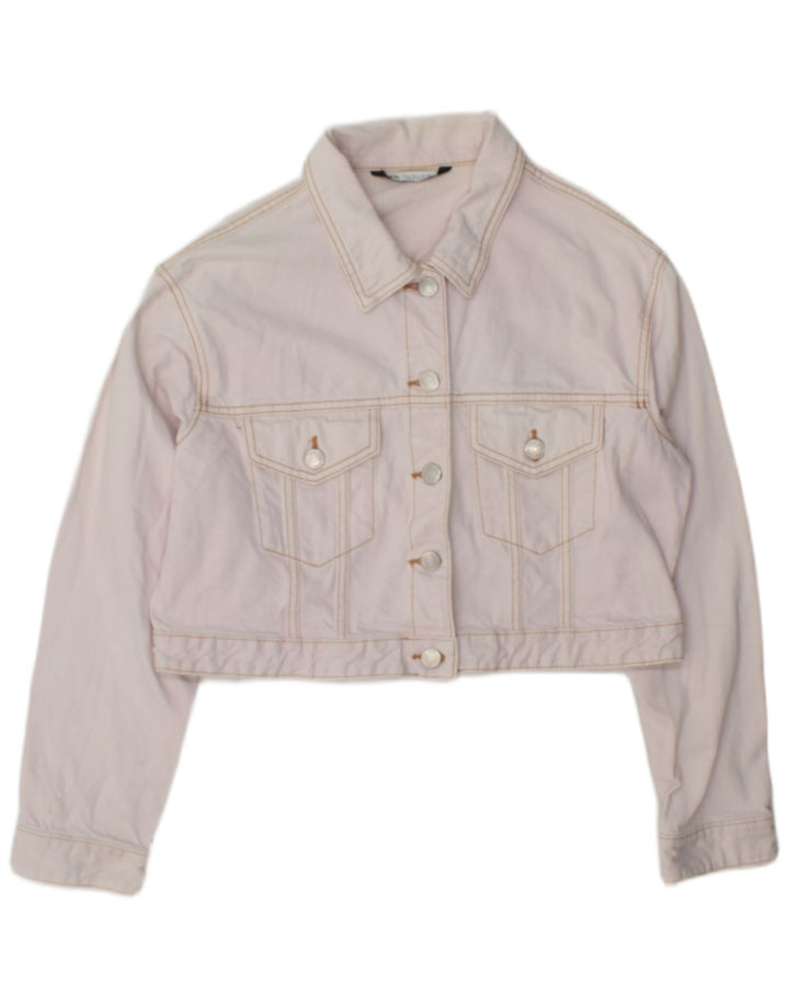 Zara Mujer Crop Denim Chaqueta UK 46 Grande Rosa Algodón