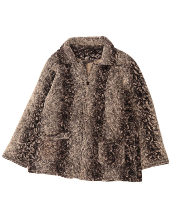 Vintage hombres chaqueta de piel sintética Reino Unido 40 gran gris animal print