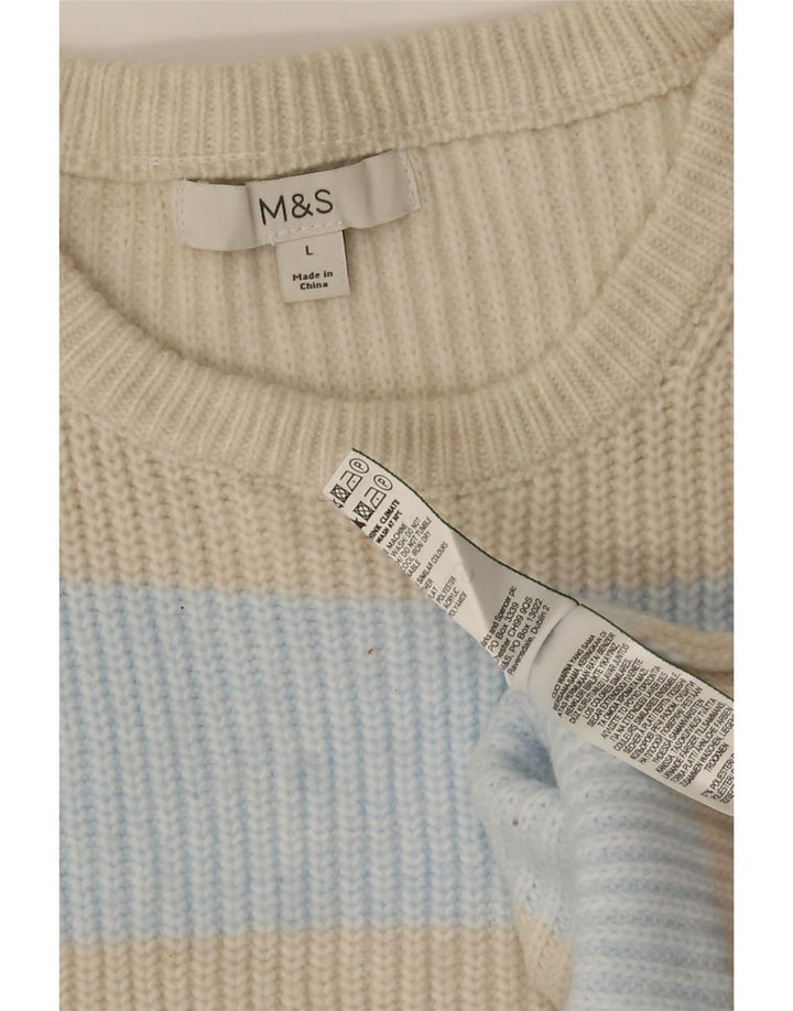 Marks & Spencer Suéter de cuello redondo para mujer UK 44 Mediano Beige Rayas