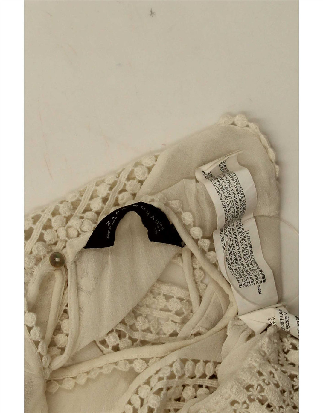 Zara Mujer Crop Sin Mangas Blusa De Encaje Top UK 42 Medio Blanco Poliéster