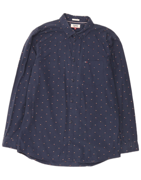 Camisa Tommy Jeans Hombre Slim Fit XL Algodón Moteado Azul Marino