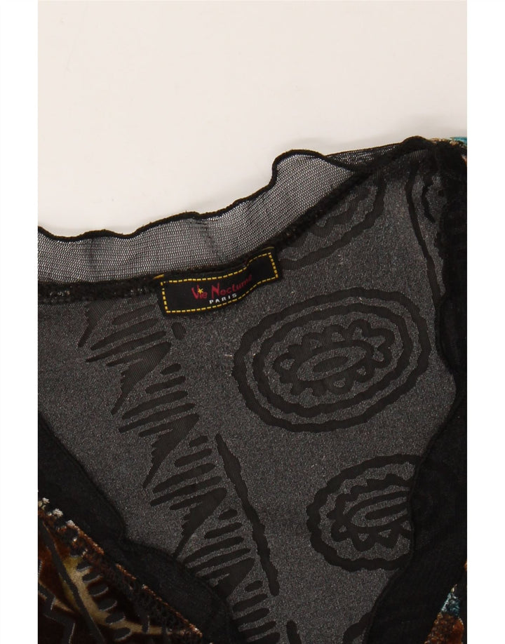 Vintage mujer terciopelo top manga larga Reino Unido 6 XS multicolor floral