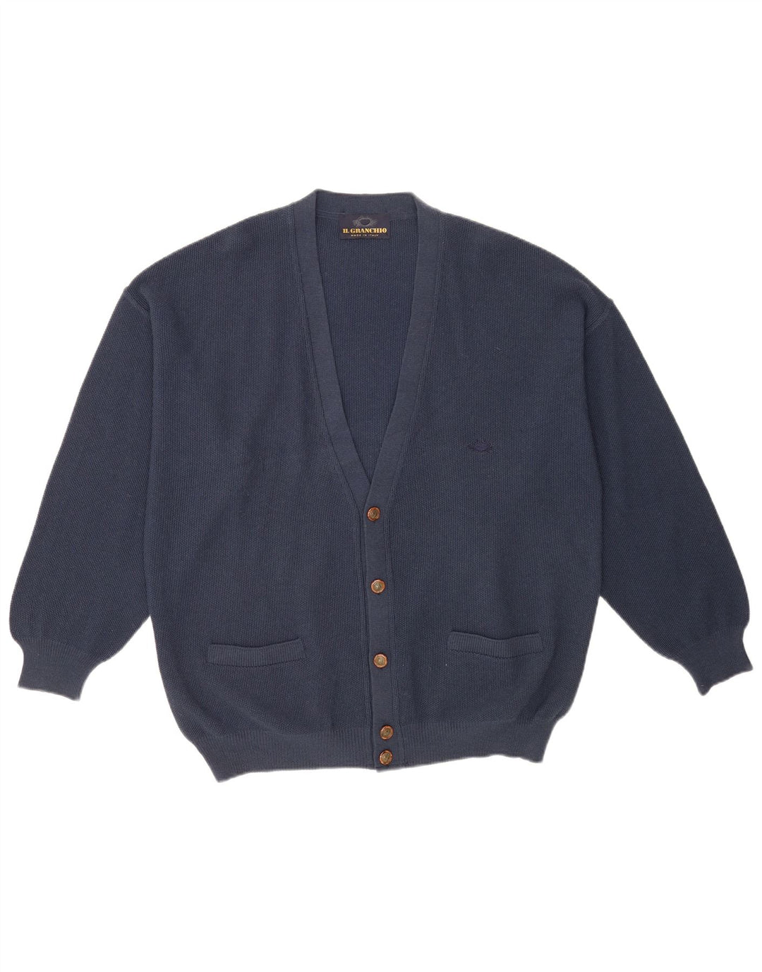 Il Granchio Cárdigan para hombre de lana azul marino grande