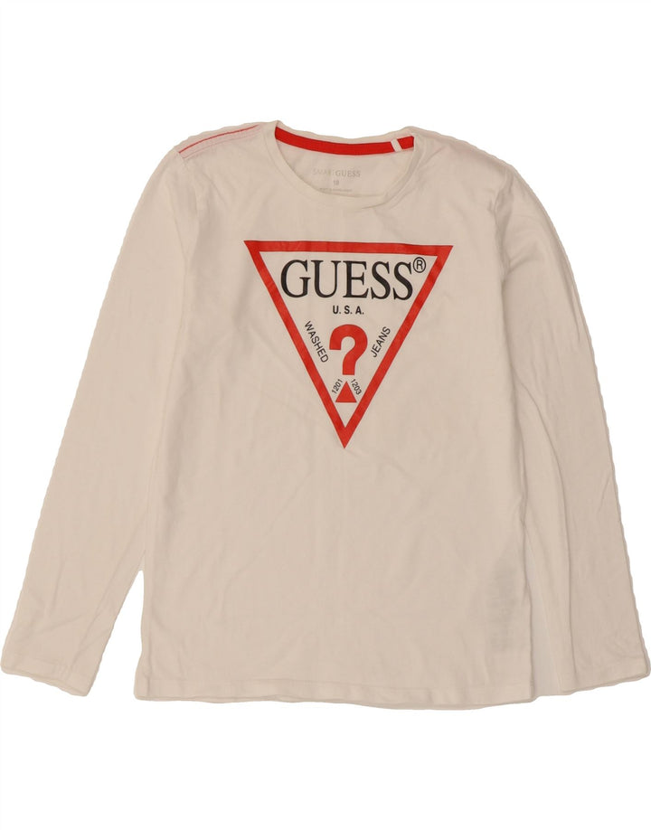 GUESS Boys Graphic Top Long Sleeve 9-10 Years White Cotton Vintage Guess and Second-Hand Guess from Messina Hembry 