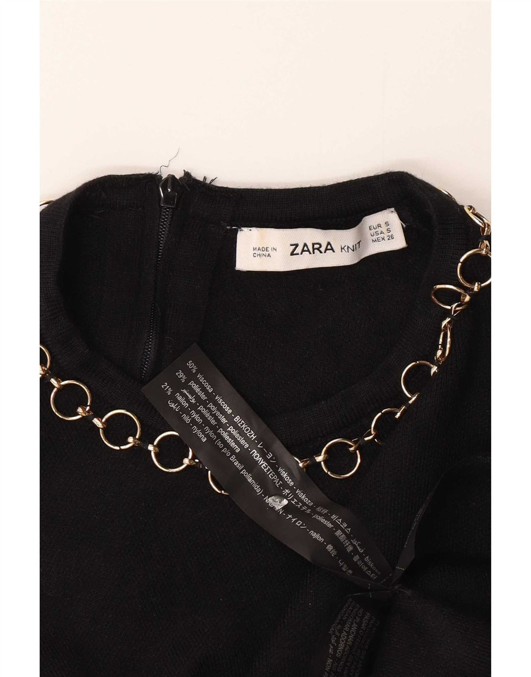 Zara Mujer Crop Blusa Top UK 10 Small Viscosa Negra