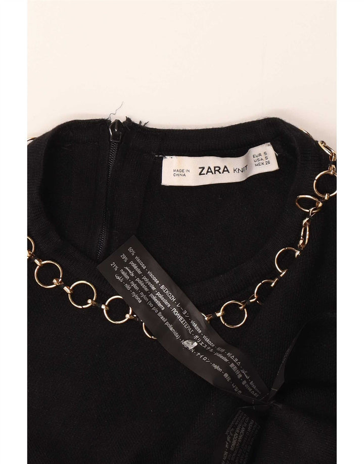 Zara Mujer Crop Blusa Top UK 10 Small Viscosa Negra