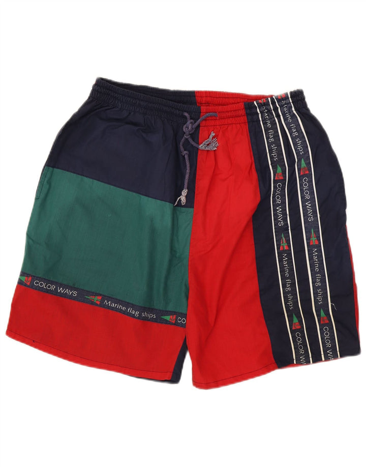 Pantalones cortos deportivos gráficos vintage para hombre XL Poliéster color block multicolor