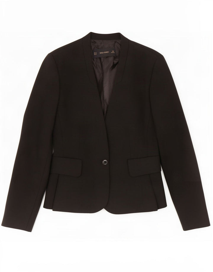 Zara Mujer Chaqueta Blazer De 1 Botón UK 42 Mediano Poliéster Negro