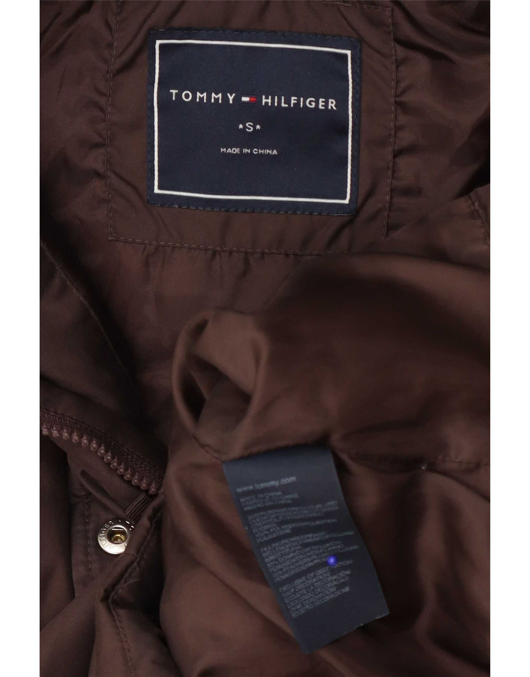 Tommy Hilfiger Chaqueta acolchada con capucha para mujer UK 10 Small Marrón Poliéster