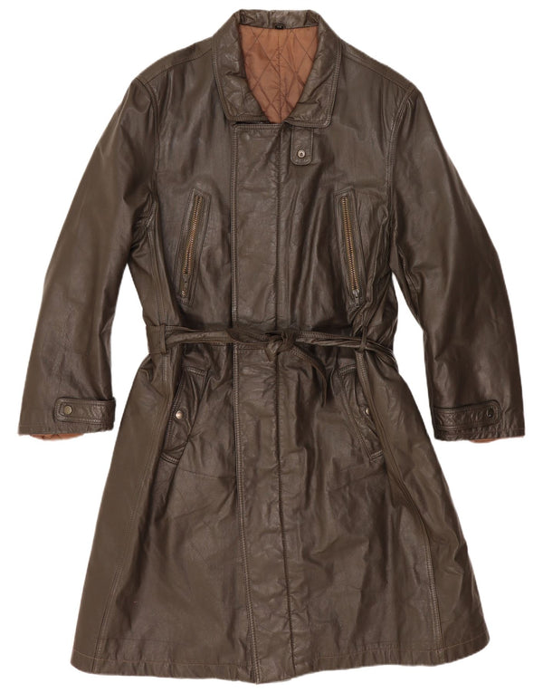 Abrigo de cuero vintage para hombre IT 54 2XL Caqui