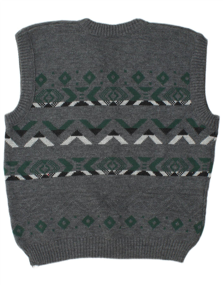 Vintage hombres chaleco tanque top grande gris Fair Isle