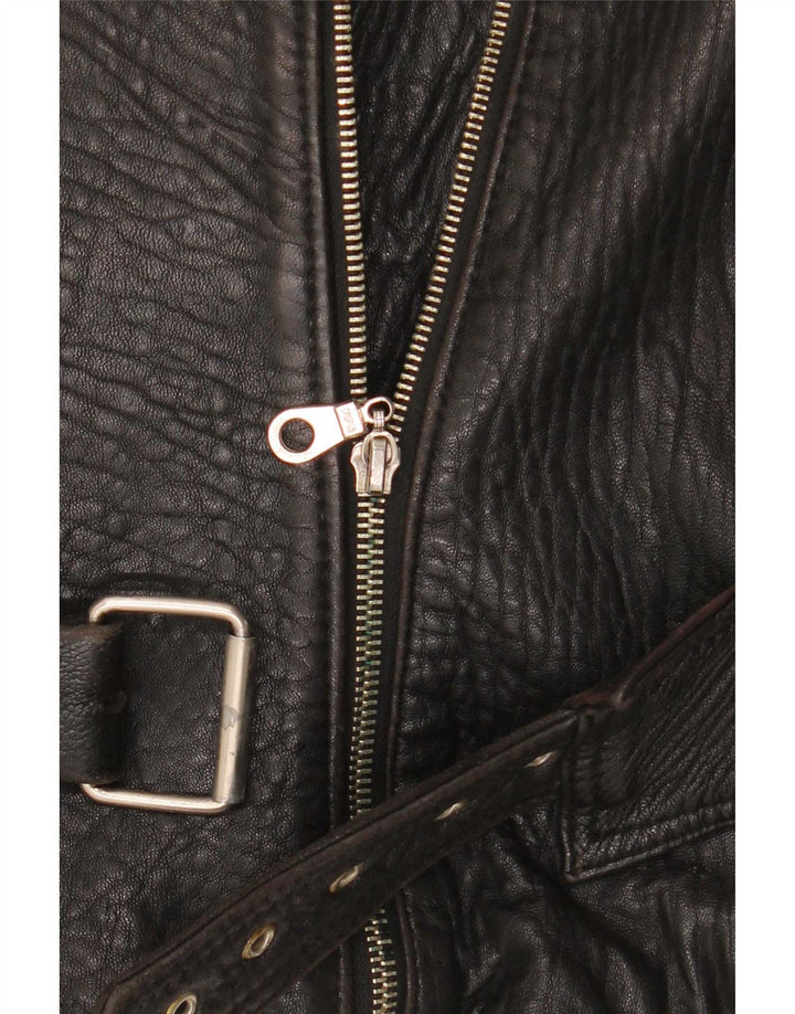 Chevignon Chaqueta motera de cuero para mujer UK 14 Medium Black
