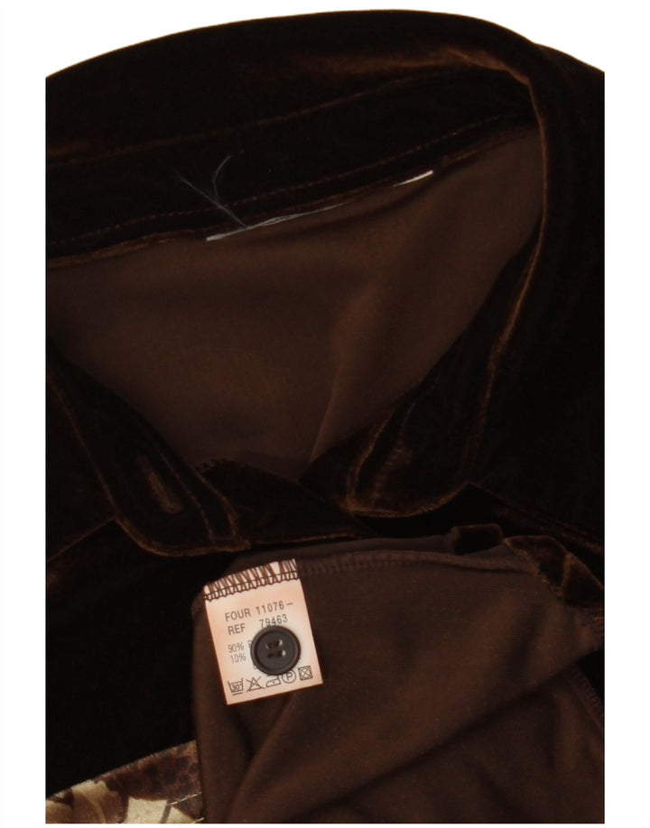 VINTAGE Mujer Velour Camisa Sin Mangas Blusa Reino Unido 12 Marrón Medio Floral