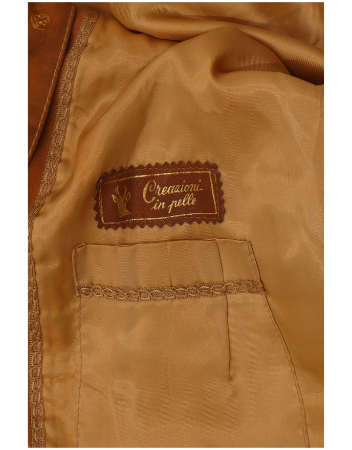 Vintage mujer 3 botones ante Blazer chaqueta Reino Unido 14 beige medio