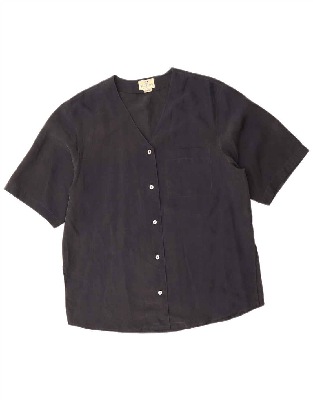 BLUE CLUB Blusa camisera de manga corta para mujer IT 42 Seda negra mediana