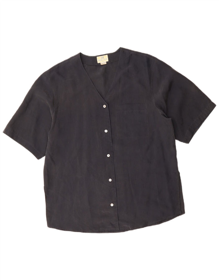 BLUE CLUB Blusa camisera de manga corta para mujer IT 42 Seda negra mediana